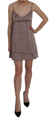 Mini-robe trapèze en soie violette à spaghetti