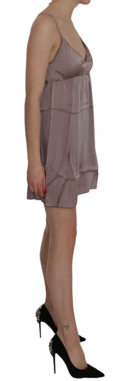 Mini-robe trapèze en soie violette à spaghetti