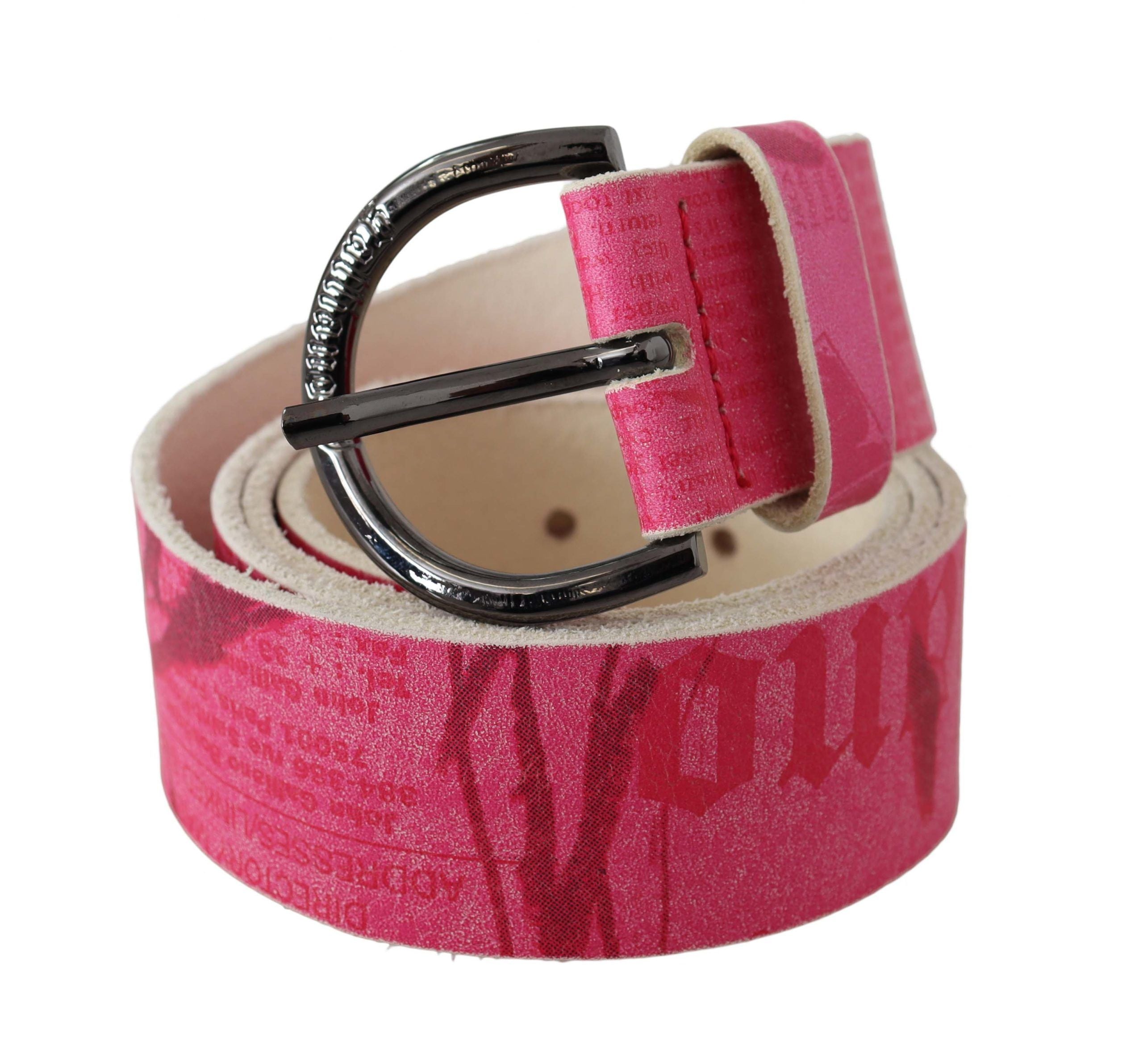 Ceinture à boucle ronde en cuir rose avec logo et lettre