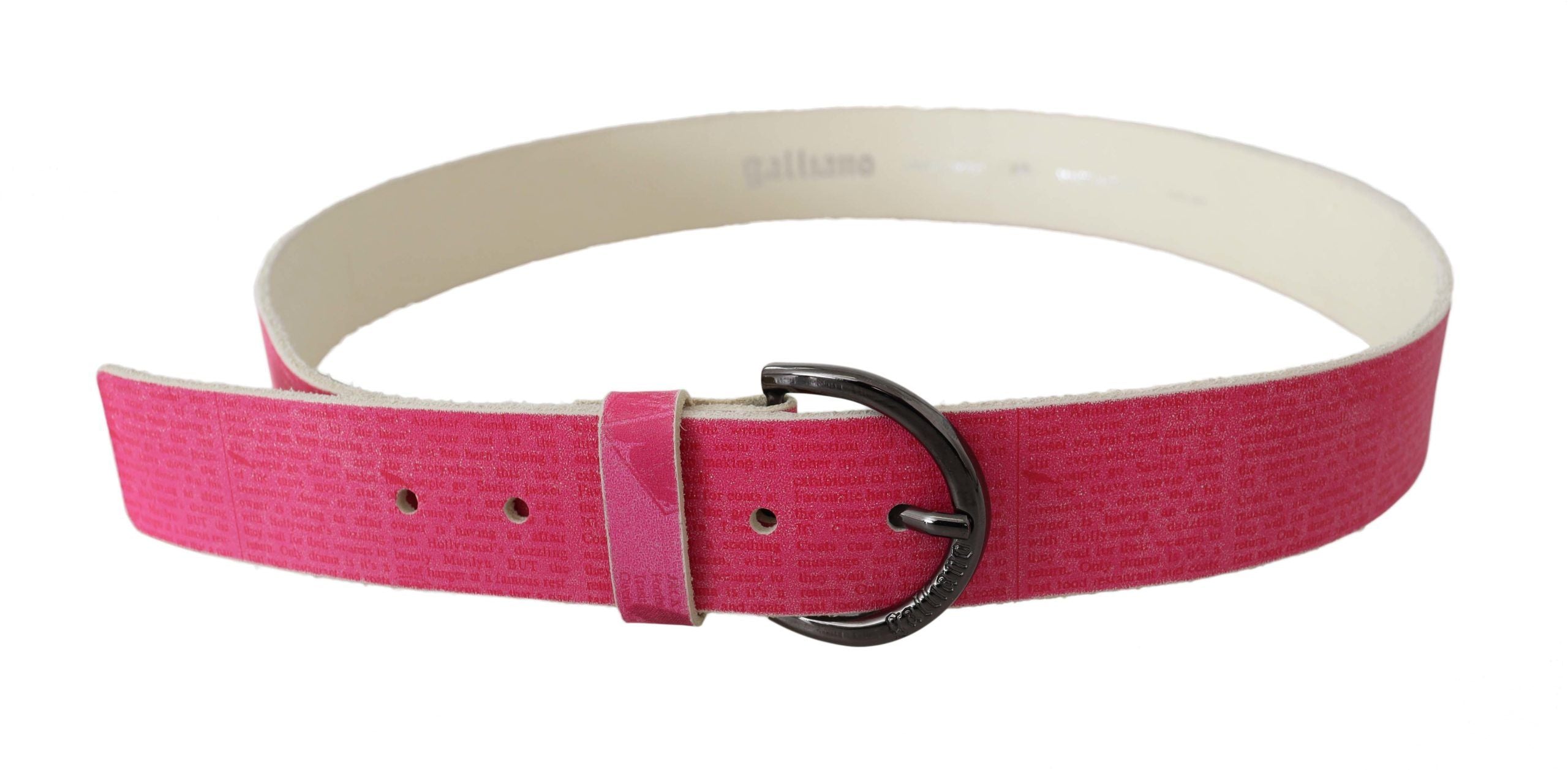 Ceinture à boucle ronde en cuir rose avec logo et lettre