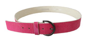 Ceinture à boucle ronde en cuir rose avec logo et lettre