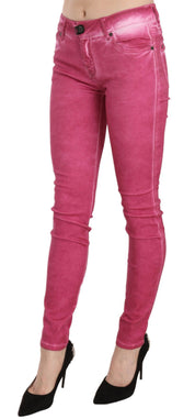 Pink Velvet Mid Waist Skinny Trouser Pants