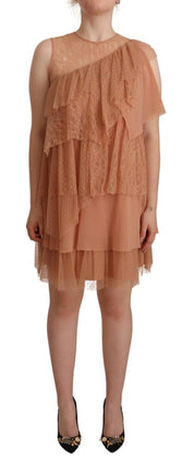 Robe courte superposée en dentelle rose sans manches