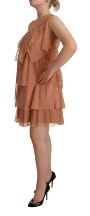 Robe courte superposée en dentelle rose sans manches