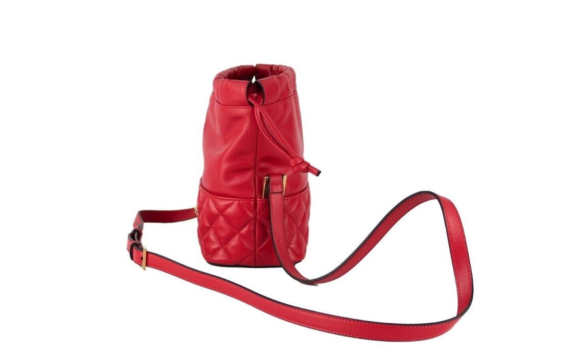Sac à bandoulière en cuir matelassé rouge avec cordon de serrage, sac à main seau