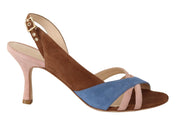 Multicolor Suede Leather Slingback Heels Sandals Shoes