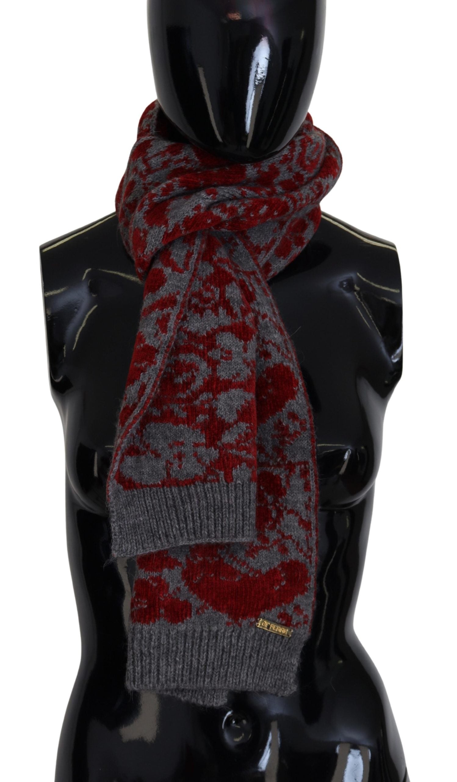 Écharpe châle tricotée rouge et gris pour femme