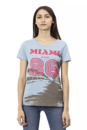 Light Blue Cotton Women T-Shirt