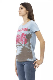 Light Blue Cotton Women T-Shirt