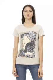 Beige Cotton Women T-Shirt