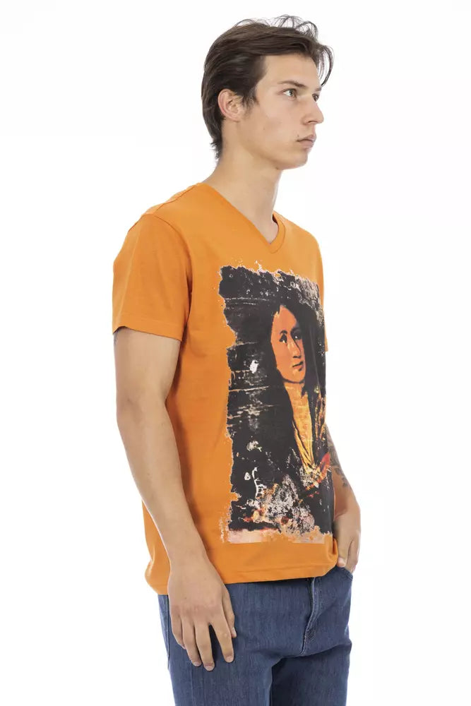 Orange Cotton Men's V-Neck T-Shirt