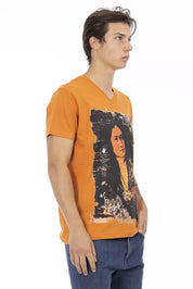 Orange Cotton Men's V-Neck T-Shirt