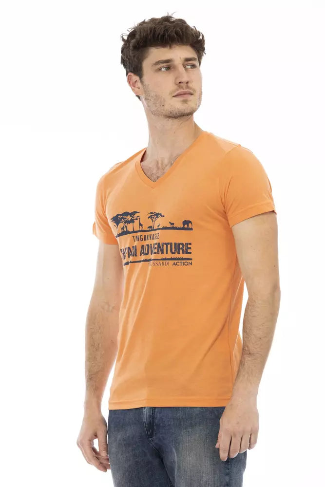 Orange Cotton Men's V-Neck T-Shirt