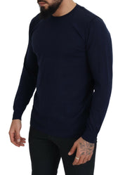 Blauer Baumwollpullover mit Rundhalsausschnitt
