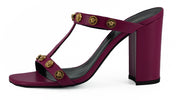 Lilafarbene Kalbsleder-Sandalen mit hohem Absatz