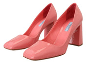 Escarpins à talons blocs en cuir verni rose classique