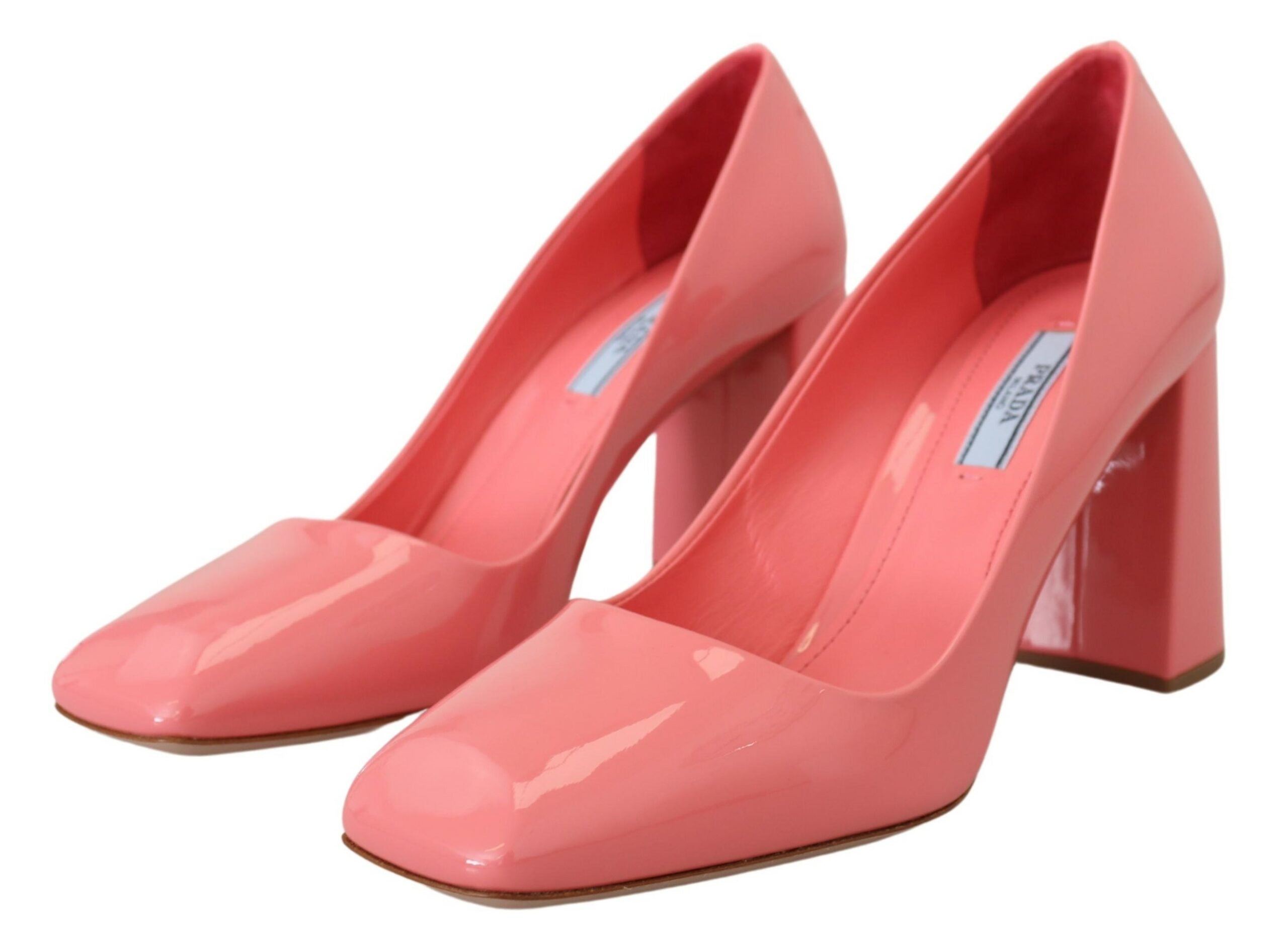 Escarpins à talons blocs en cuir verni rose classique