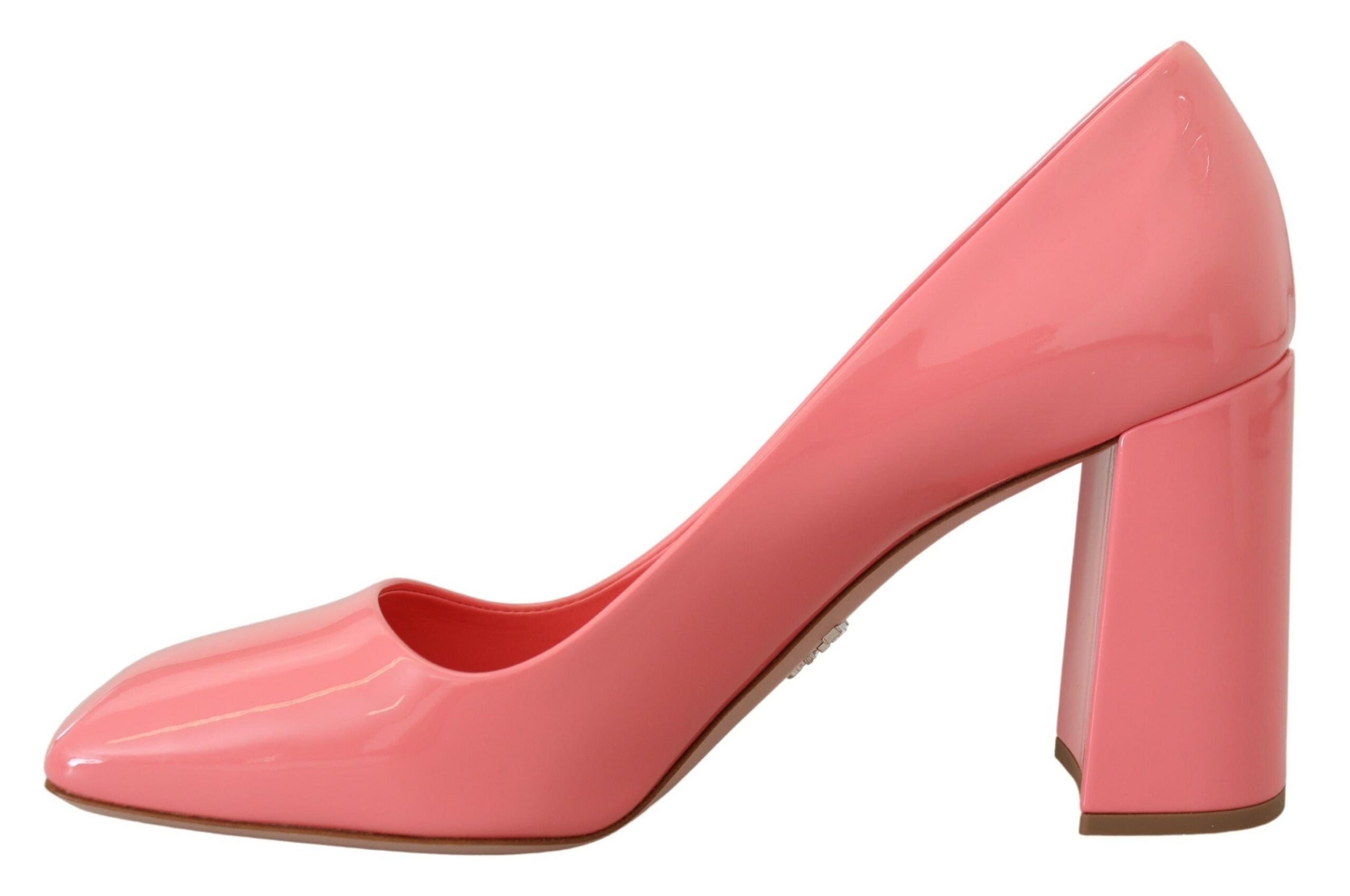 Escarpins à talons blocs en cuir verni rose classique