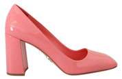 Escarpins à talons blocs en cuir verni rose classique