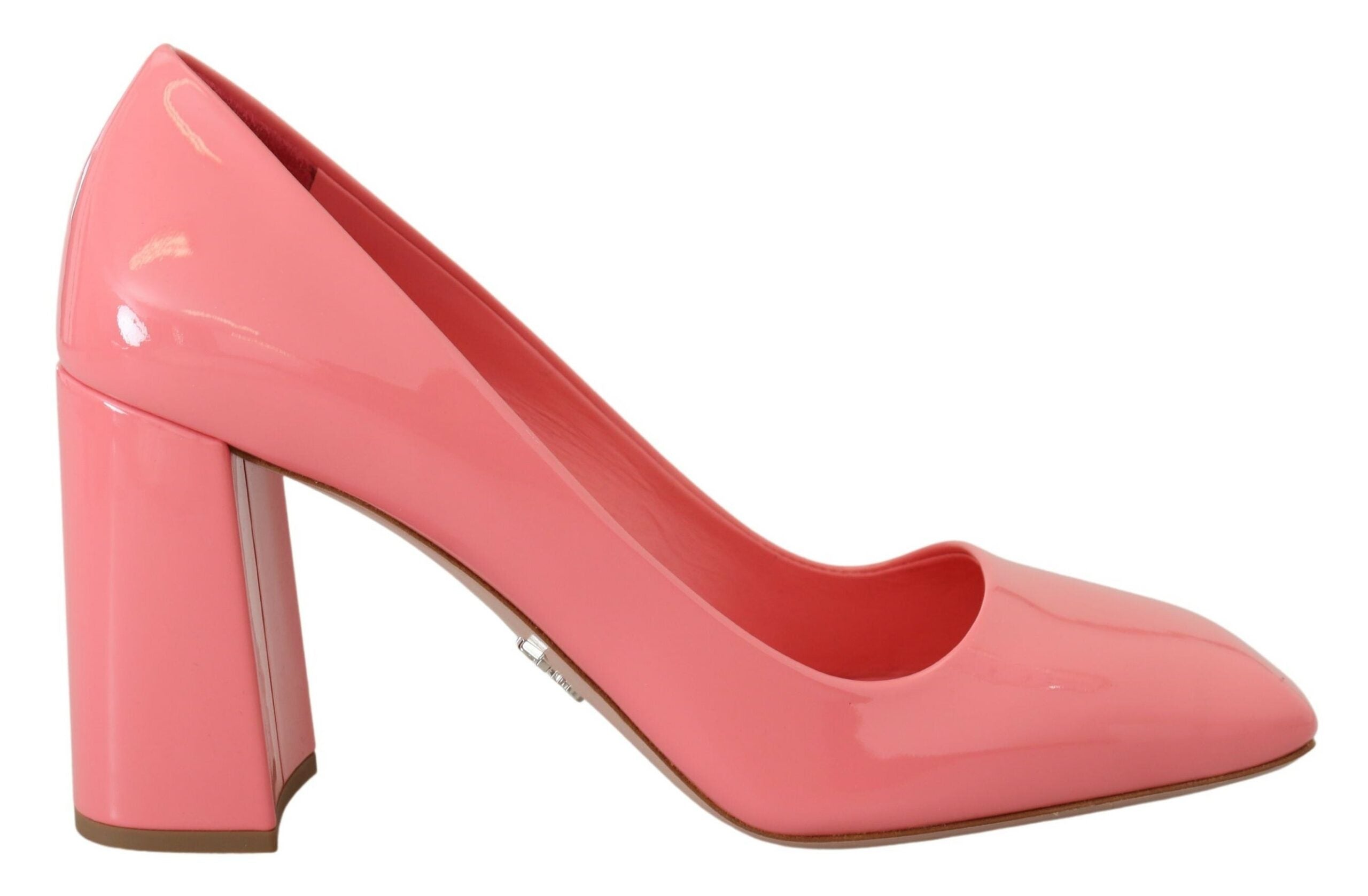 Escarpins à talons blocs en cuir verni rose classique