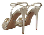 Sandales en cuir doré, bride à la cheville, talons aiguilles