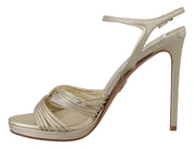 Sandales en cuir doré, bride à la cheville, talons aiguilles