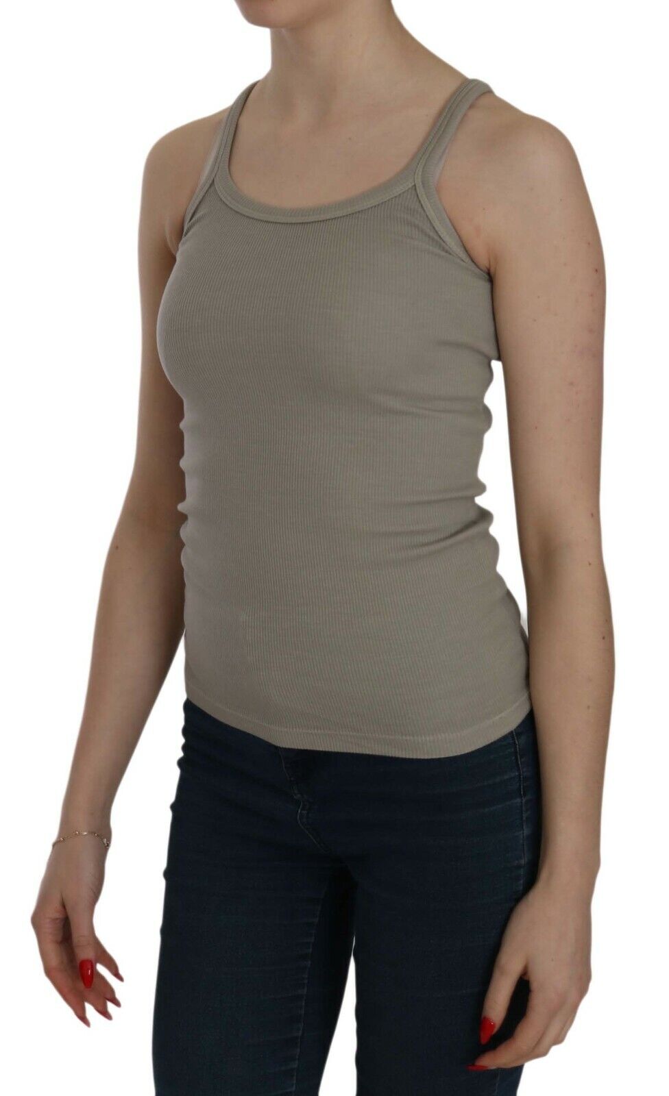 Beigefarbene, ärmellose Tank-Bluse mit Spaghettiträgern