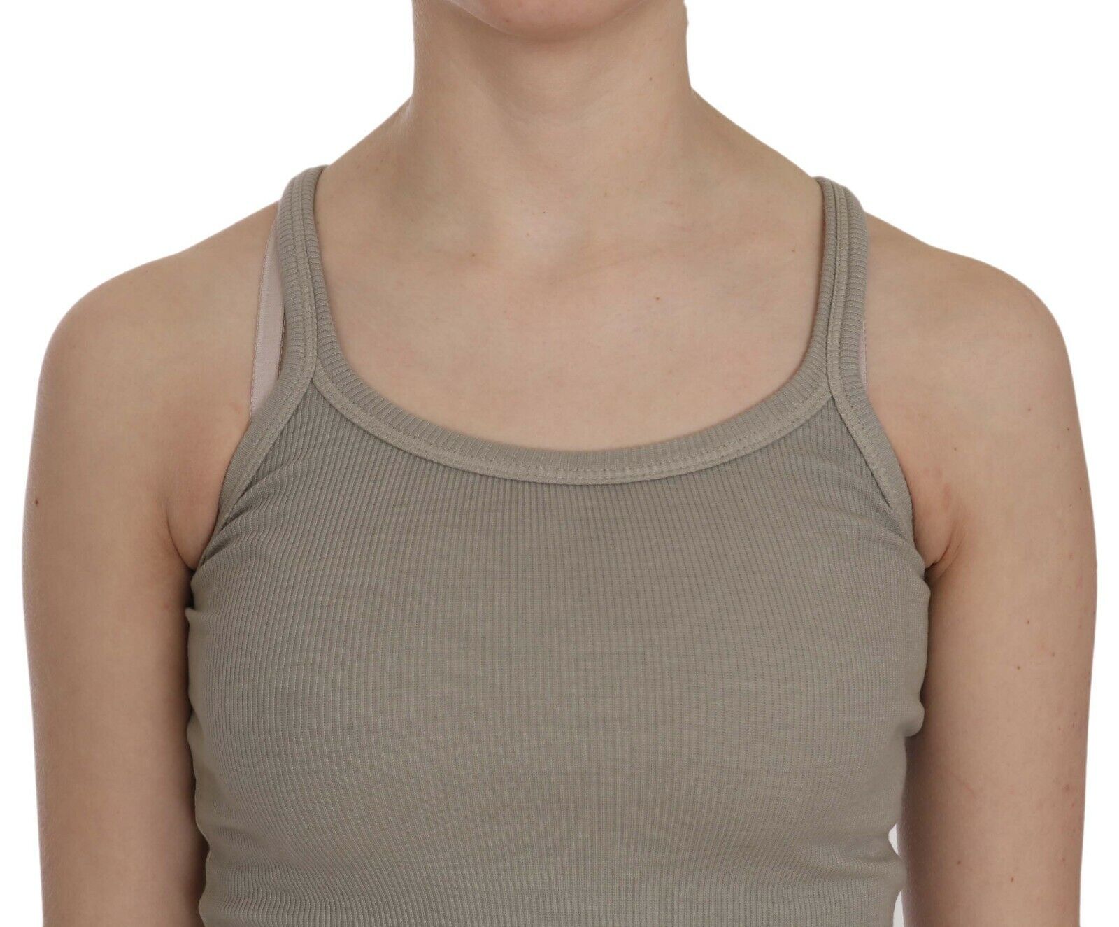 Beigefarbene, ärmellose Tank-Bluse mit Spaghettiträgern