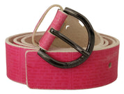 Ceinture en cuir rose à boucle ronde avec logo et lettre