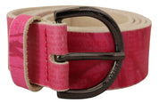 Ceinture en cuir rose à boucle ronde avec logo et lettre