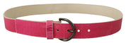 Ceinture en cuir rose à boucle ronde avec logo et lettre