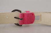 Ceinture en cuir rose à boucle ronde avec logo et lettre