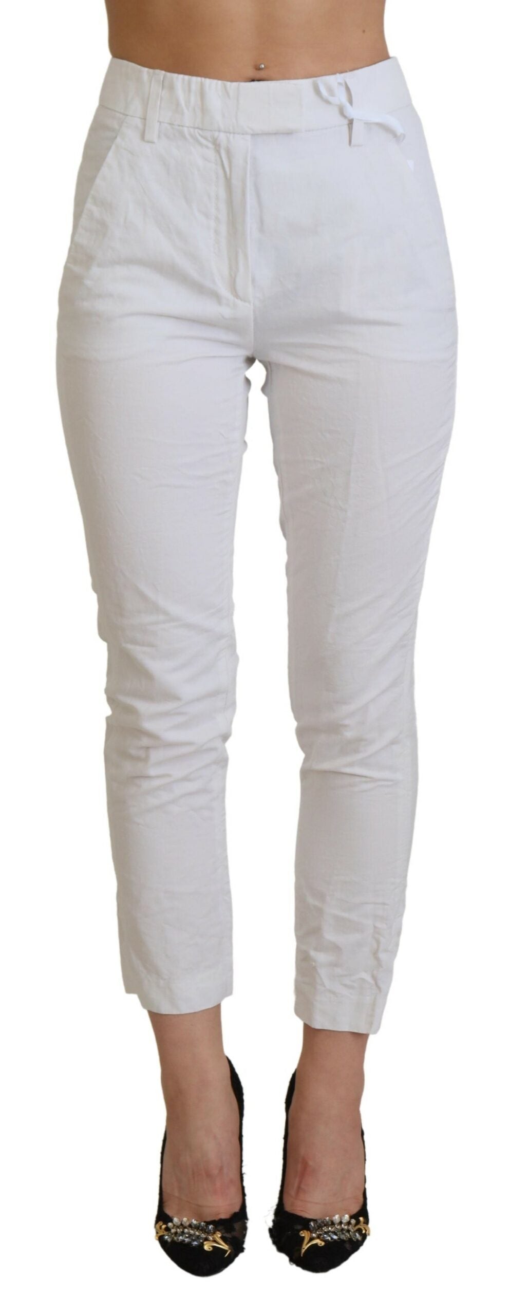 Pantalon femme fuselé taille haute blanc
