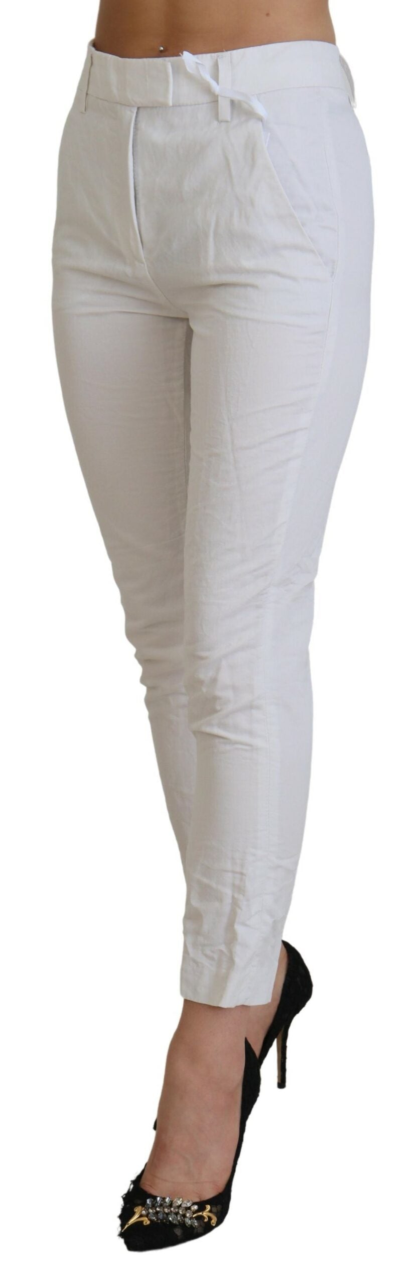Pantalon femme fuselé taille haute blanc