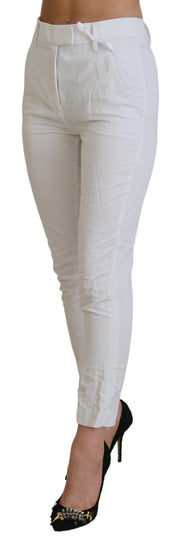 Pantalon femme fuselé taille haute blanc