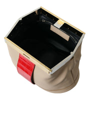 Beige Red Two Tone Exotic Leather Pouch Bag