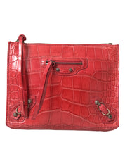 Red Exotic Skin Leather Classic Pouch Purse Wristlet Bag