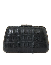 Black Exotic Skin Leather Shoulder Crossbody Box Clutch Bag