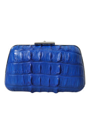 Blue Exotic Skin Leather Shoulder Crossbody Box Clutch Bag