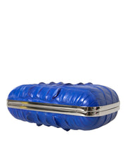 Blue Exotic Skin Leather Shoulder Crossbody Box Clutch Bag