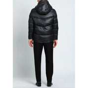 Black Polyester Men Jacket with Removable Hood