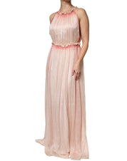 Pink Sleeveless Pleated A-line Maxi Dress