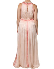 Pink Sleeveless Pleated A-line Maxi Dress