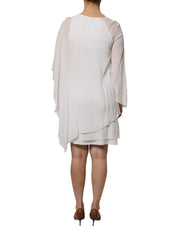 White Floral Embroidery Viscose Chiffon Shift Dress