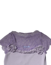 Purple Short Sleeves Floral Lace Trim A-line Midi Dress