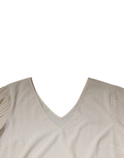 Off White Short Sleeves V-neck Shift Midi Dress