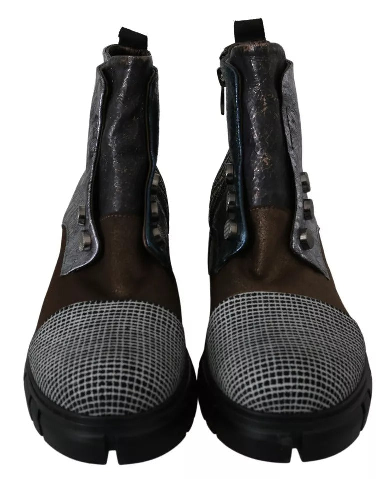 Multicolor Leather Suede Zipper Ankle Boots Shoes