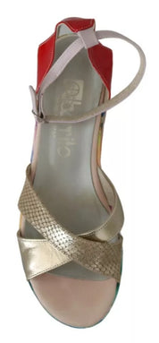 Multicolor Leather Ankle Strap Wedge Heel Sandals Shoes