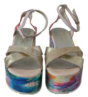 Multicolor Leather Ankle Strap Wedge Heel Sandals Shoes