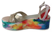 Multicolor Leather Ankle Strap Wedge Heel Sandals Shoes